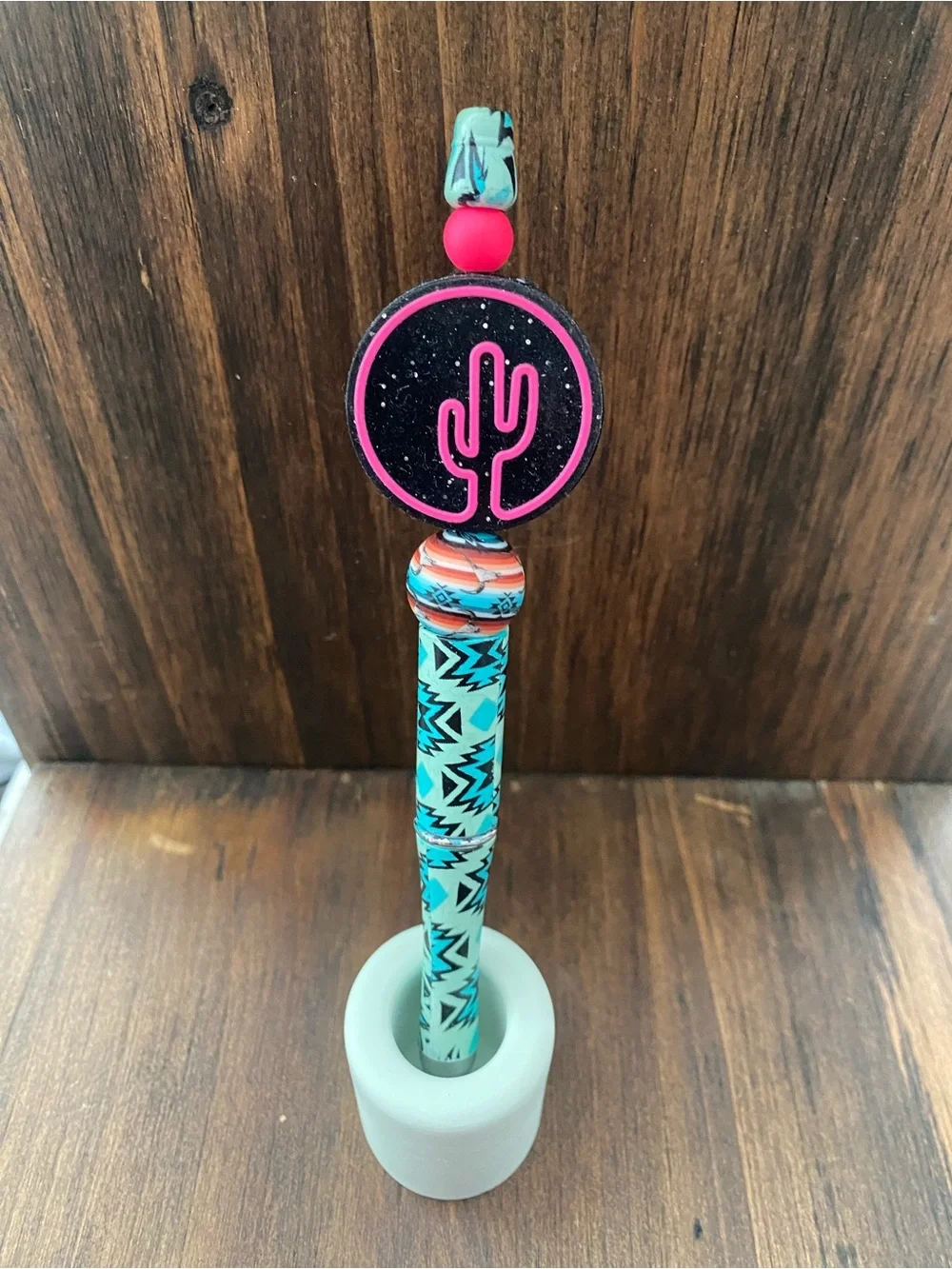 Turquoise & Pink Cactus Beaded Ballpoint Pen - Women Accessories